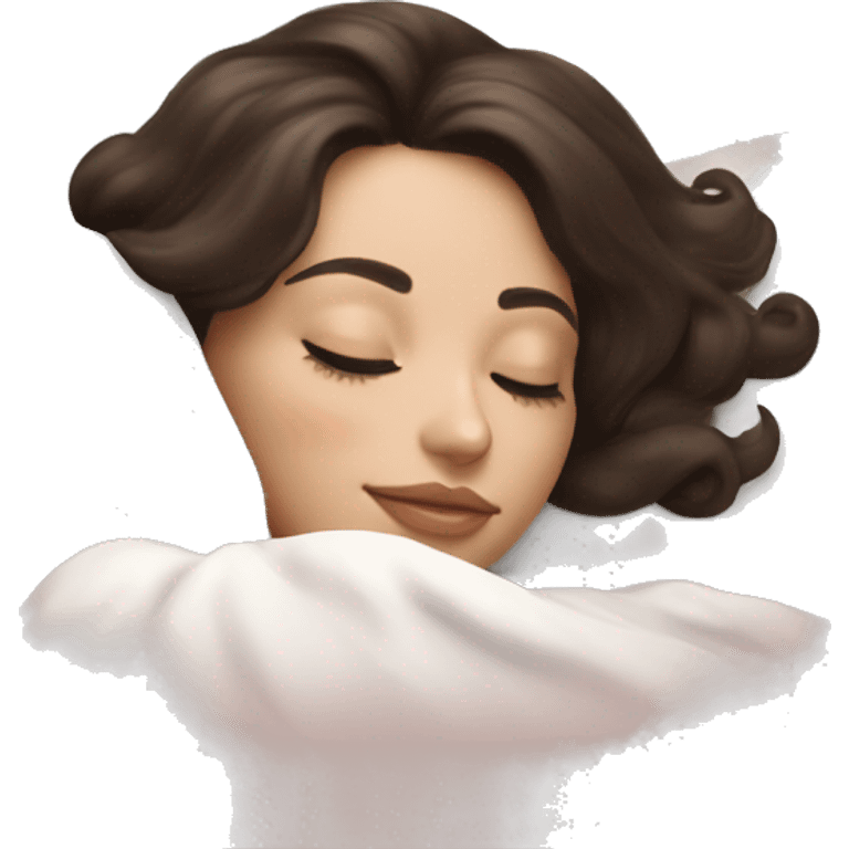 pretty brunette girl sleeping with cream coloured eye mask soft textures and ethereal glow emoji