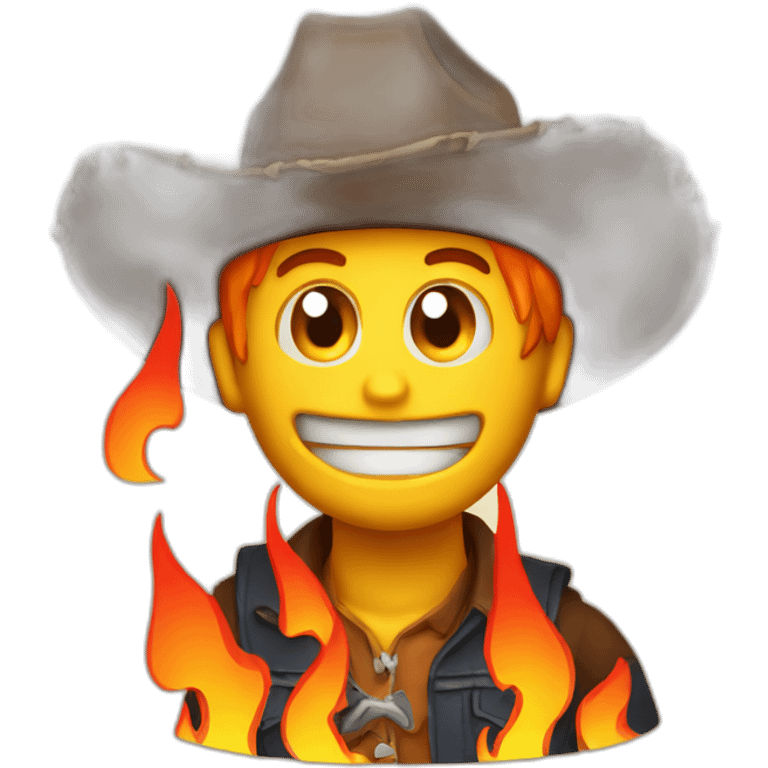 panicking emoji cowboy with flames behind emoji