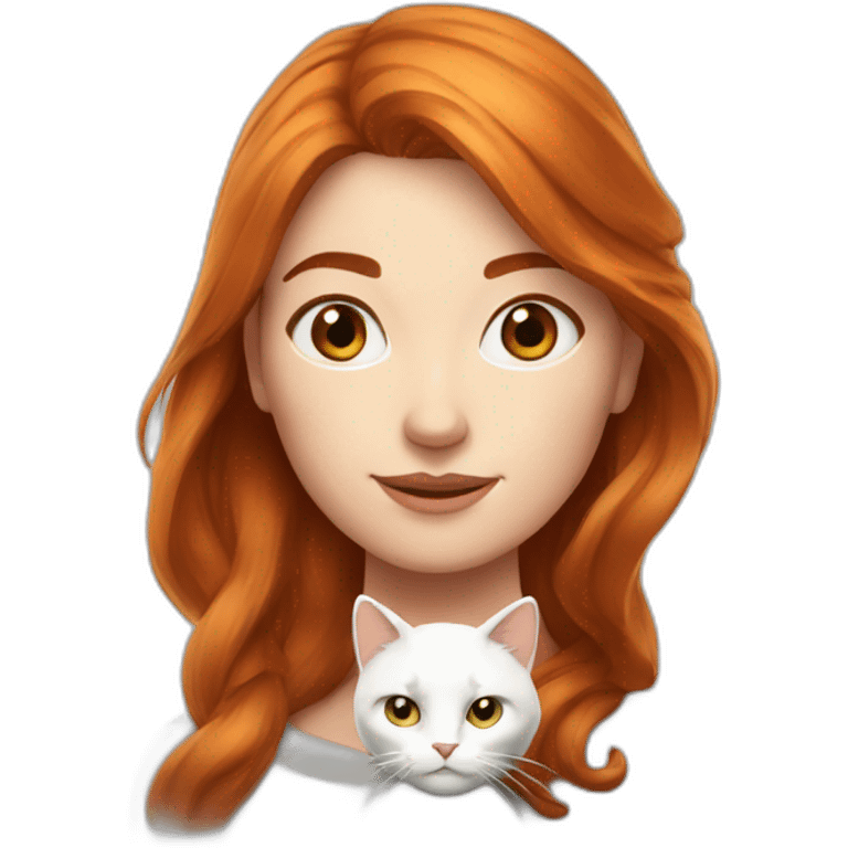 Femme rousse avec chat blanc au yeux varion emoji