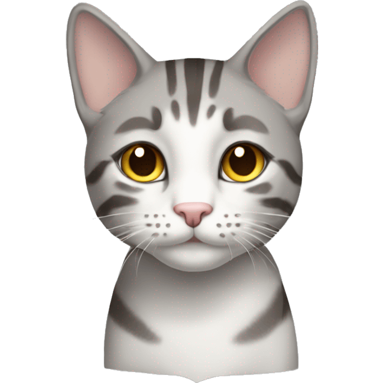 gray and white tabby cat brown eyes full body emoji