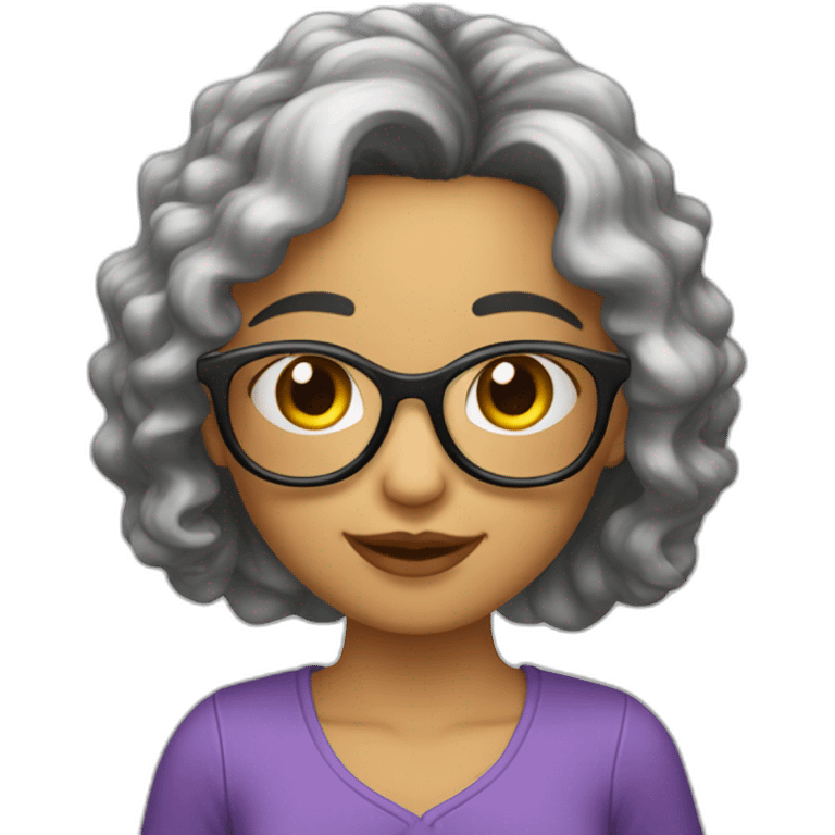 una chica con cabello con rallitos y lentes joven emoji