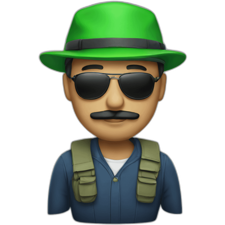 Man with cap and green sunglasses and mustache  emoji