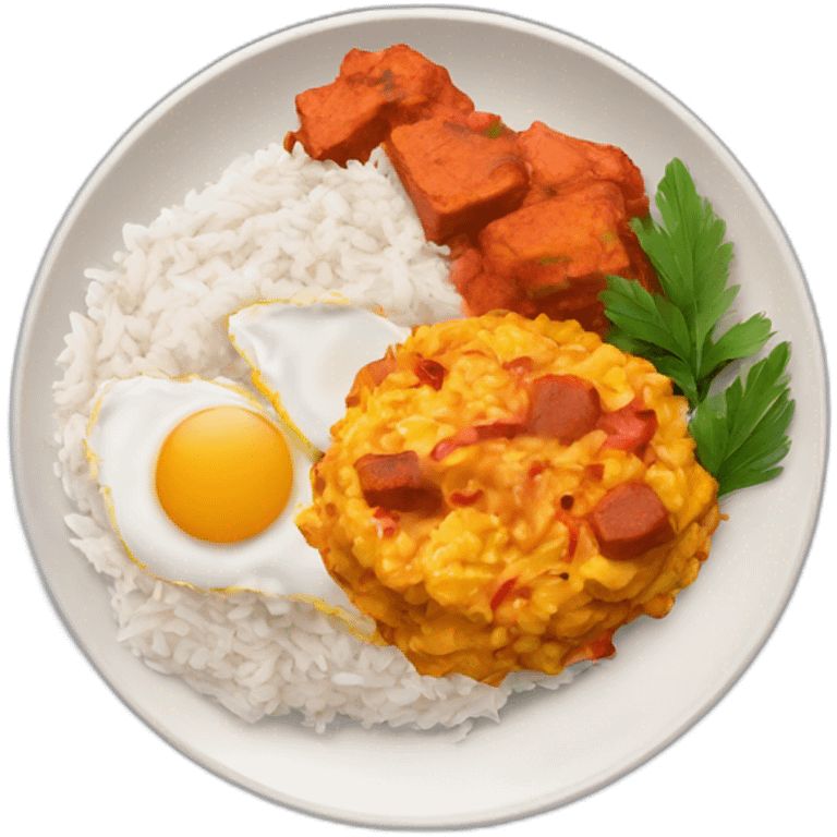 tikka masala, scramble egg and rice on a plate emoji