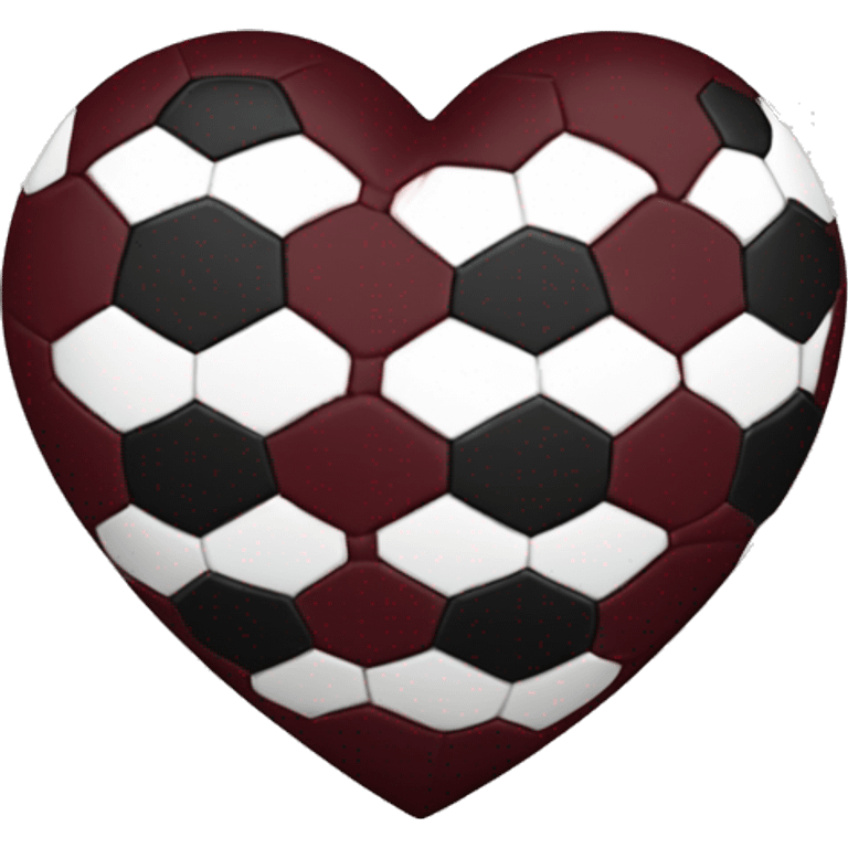 Maroon heart with a white and black soccer ball centered in the middle of the heart emoji