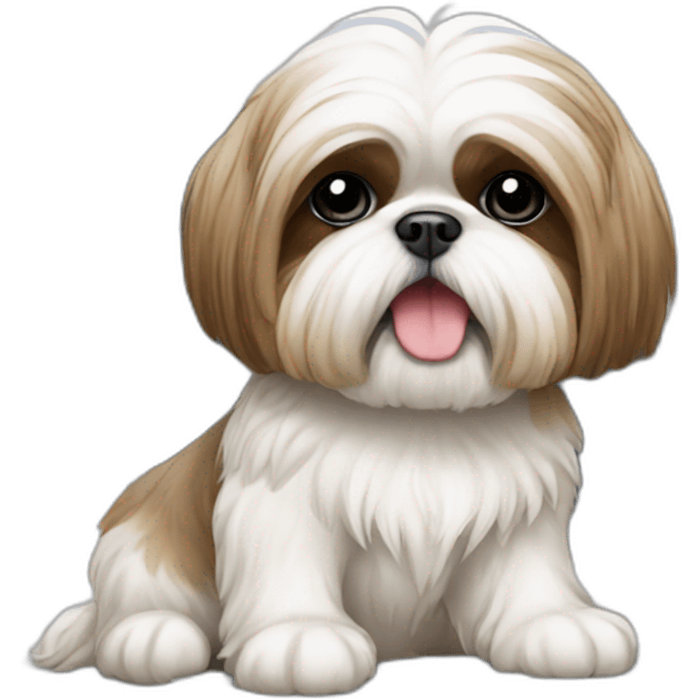 Shih tzu sitting with computer emoji