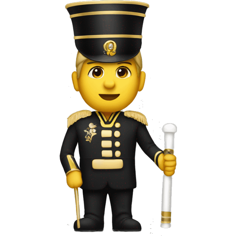 A marching band drum major in a black and gold uniform  emoji