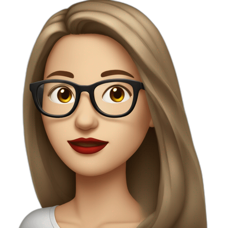 White brazilian girl, long brown hair, glasses and red lips emoji