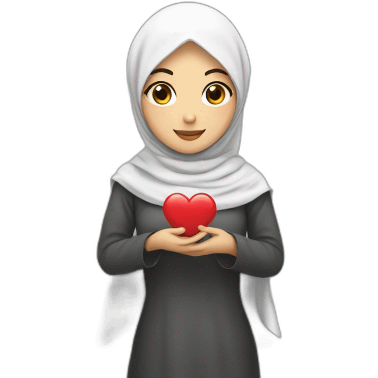 Asian Hijabi holding a love heart, long white hijab emoji