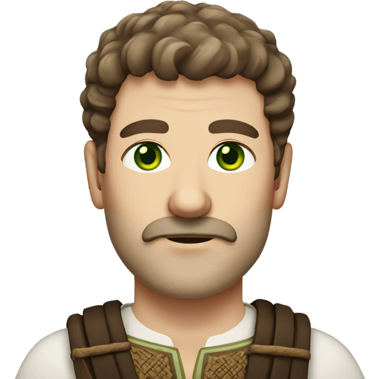 anglo saxon man, 80-20 brown hair part and stubble with moustache, green eyes emoji