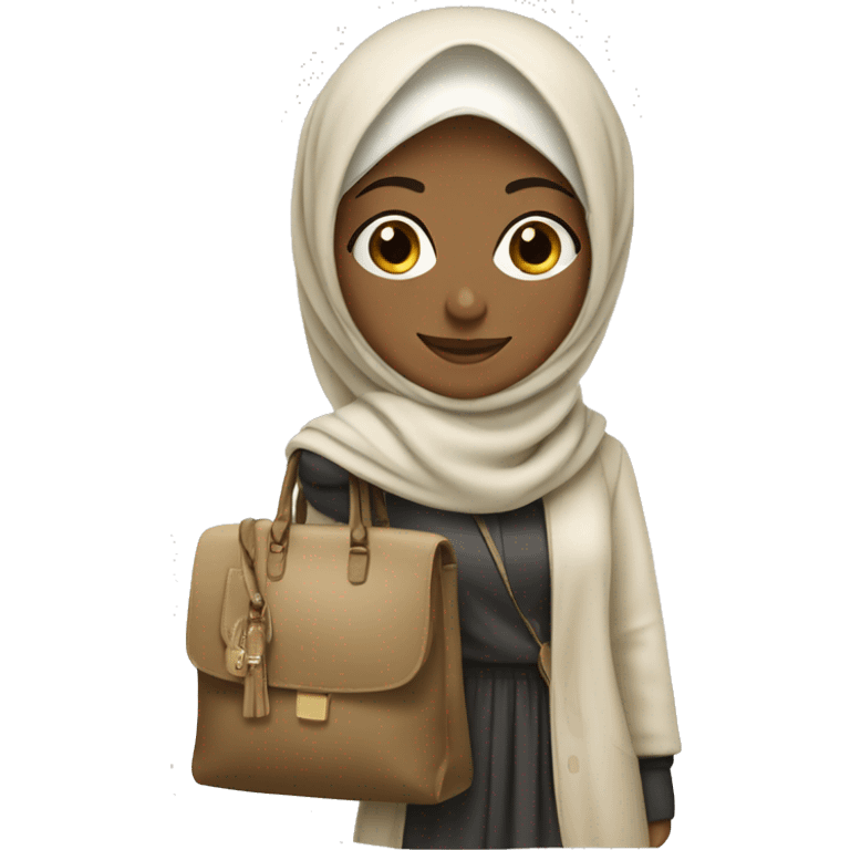 A stylish girl in a hijab with her bag (her outfit is cream-colored) emoji