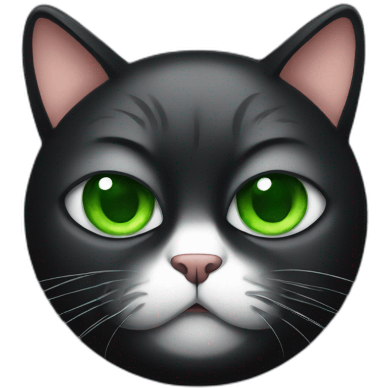 grumpy fat black cat with green eyes emoji