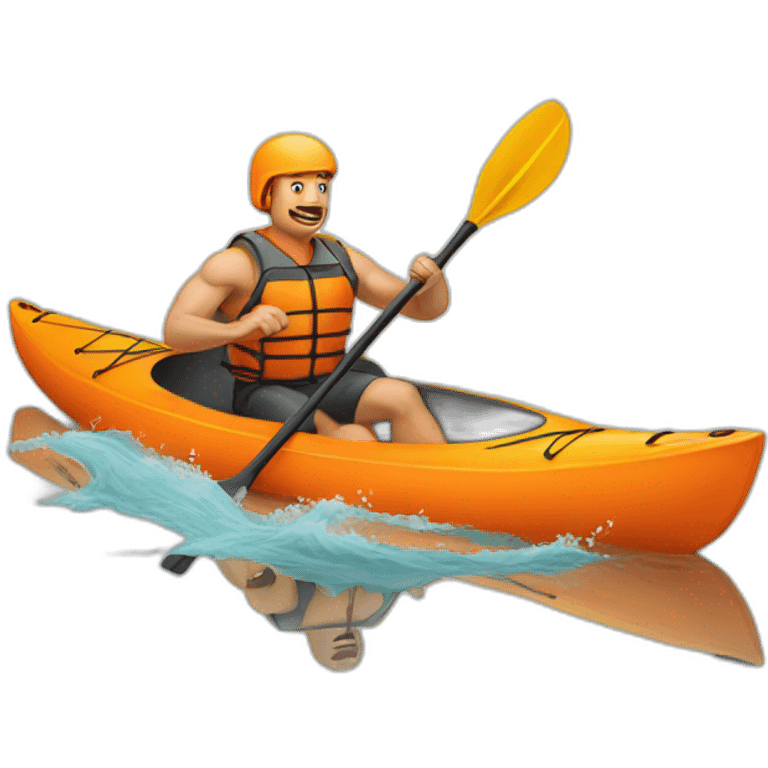 strong man paddling, kayaking, orange kayak on water emoji