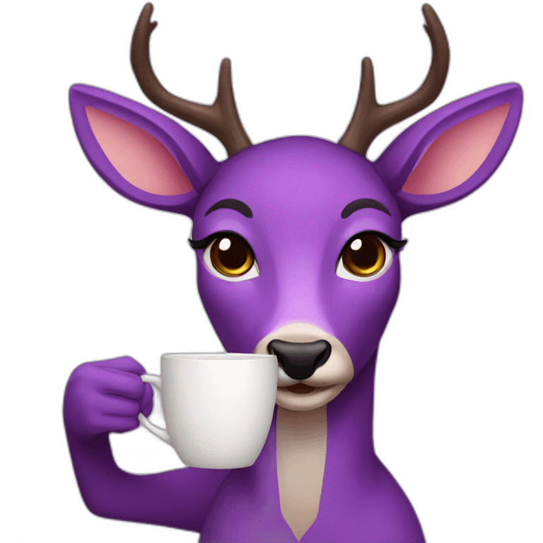 purple female deer drinking coffee emoji