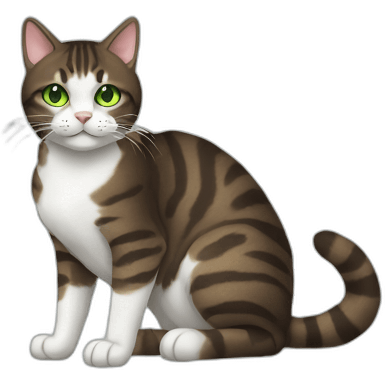 Dark brown and white Tabby Cat with green eyes laying on the side emoji