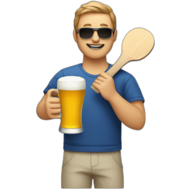 man holding Ping pong paddle and a beer emoji