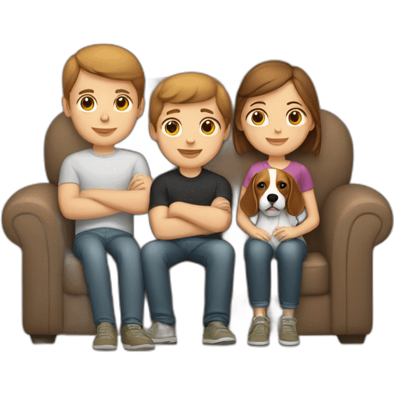 Brown hair White boy and girl with beagle Sit on couch emoji