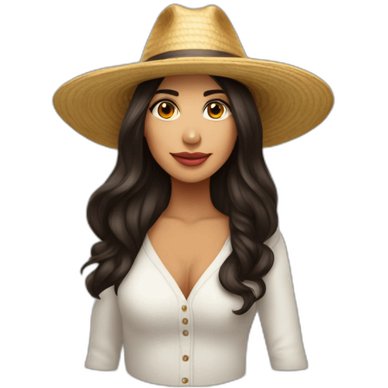 Mujer morena cabello largo con sombrero  emoji