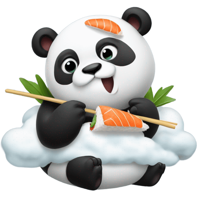 Panda eating sushi on a cloud emoji