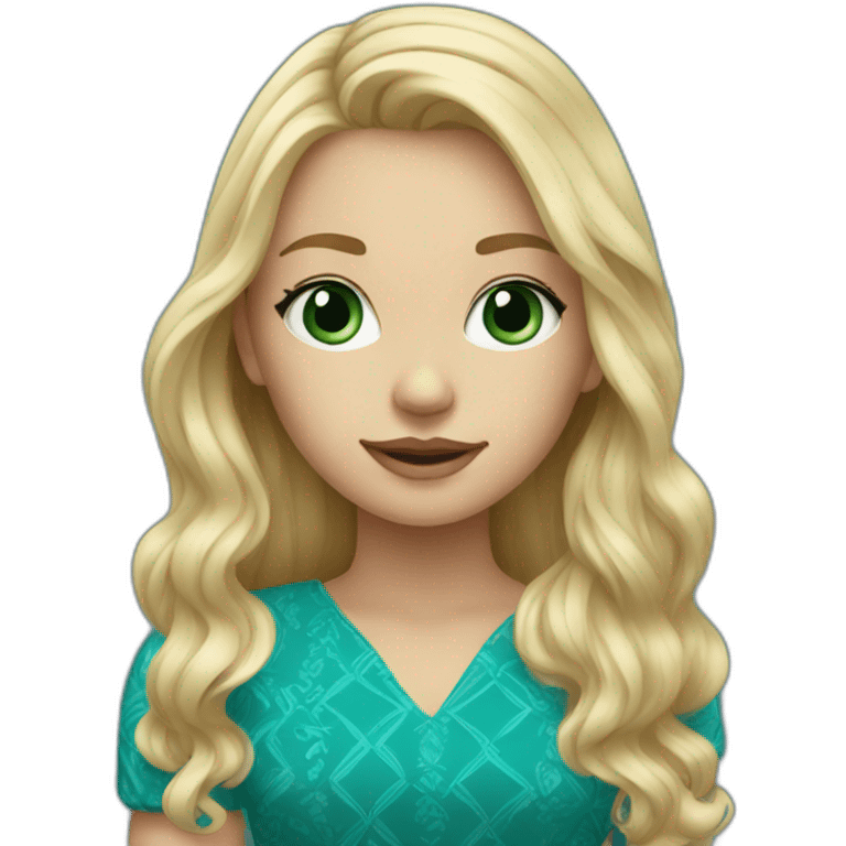 blonde long hair girl in teal pattern dress emoji