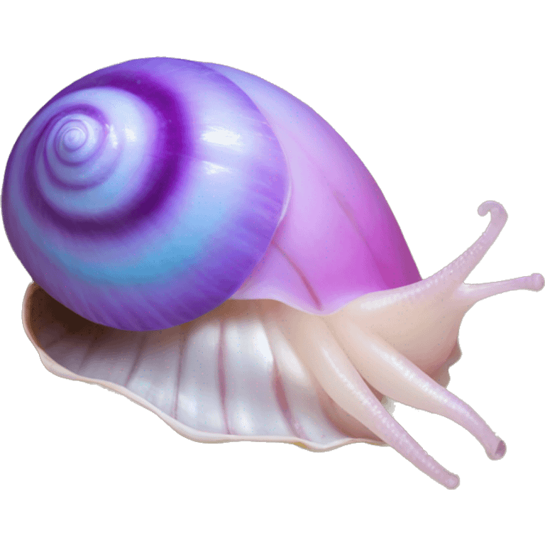 Purple pink blue green smiling hermit shell in its conal shell emoji