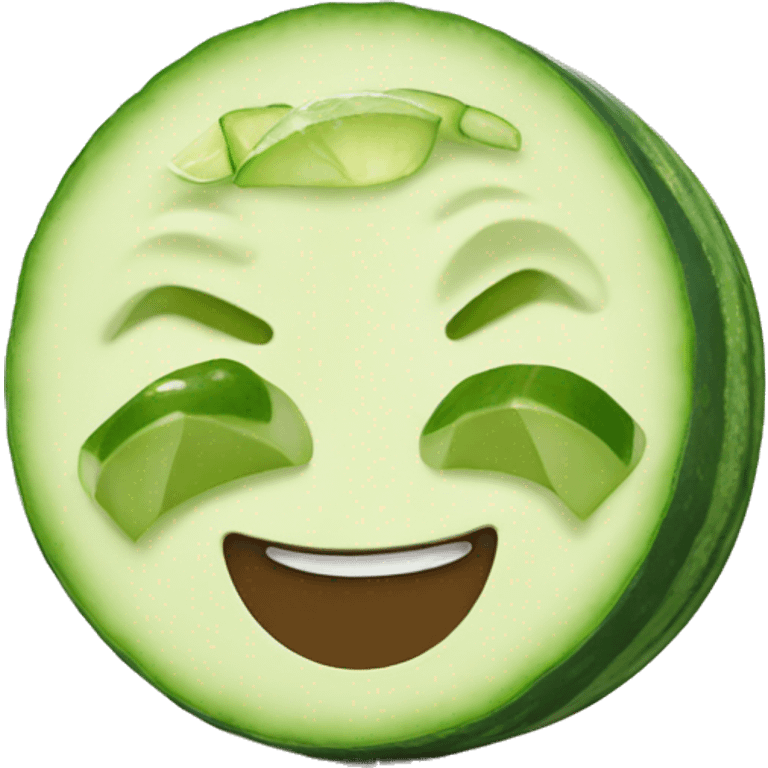 A relaxed smiley with cucumber slices on eyes emoji