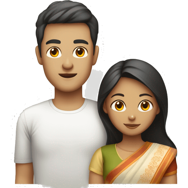 Fair skinned Vietnamese man with white t shirt and Bengali girl wearing saree emoji