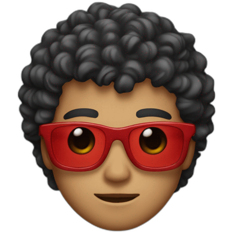 Square-jawed boy with curly hair and a degrade, wearing black sunglasses and a red hoodie. emoji