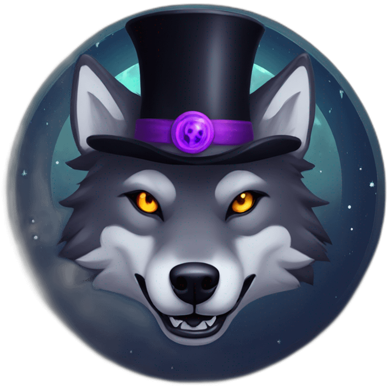 demonic wolf with pentagram top hat and a mysterious night emoji