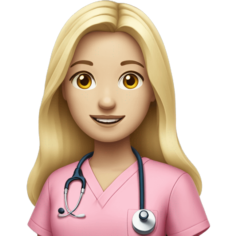 pale blonde girl with long hair wearing pink scrubs and stethoscope  emoji