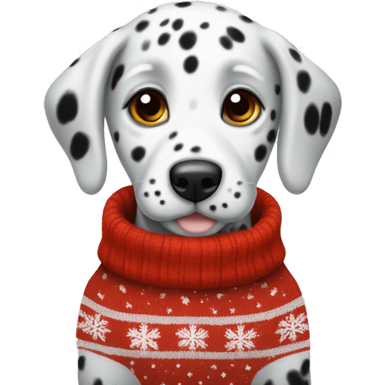 fluffy Dalmatian puppy in christmas sweater  emoji