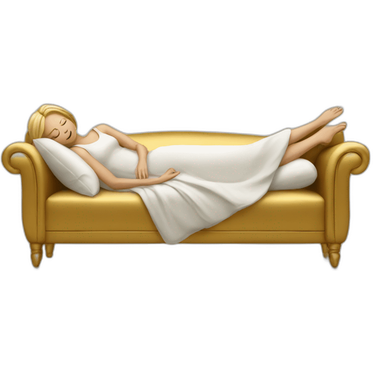 white woman sleeping on a golden couch emoji