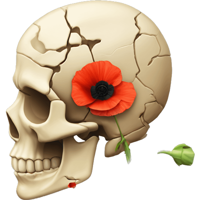 broken skull with 2 poppies and 1 sprout of poppy instead the brain in profile emoji