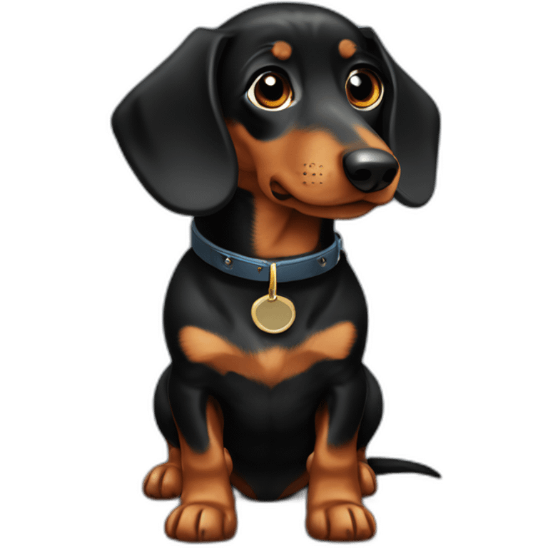 Dachshund negro atigrado con collar emoji