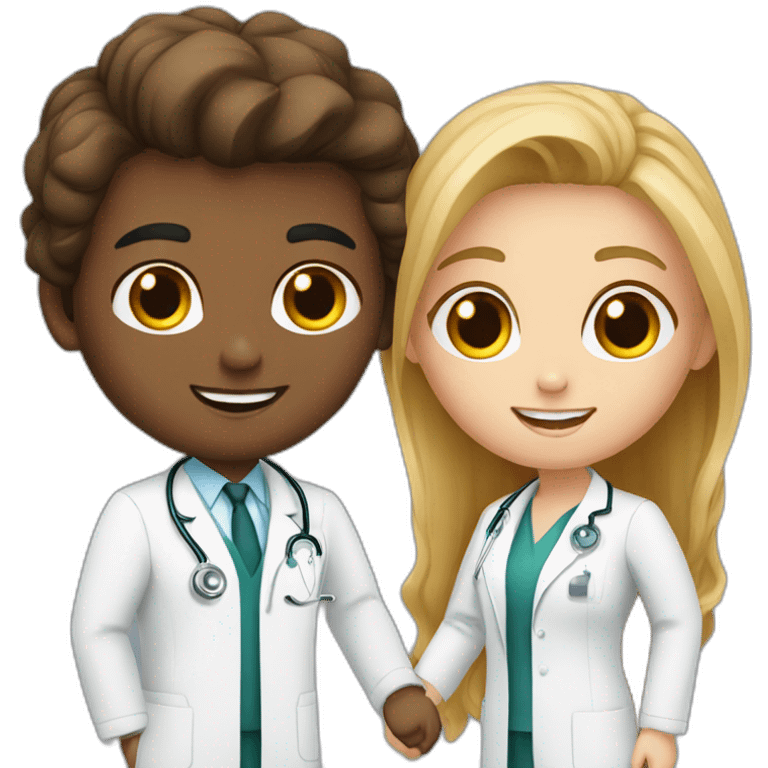 Young white Neurologist and white gynecologist in love emoji