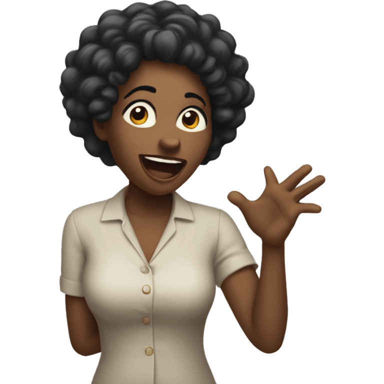 Black woman shrugging hands with nervous laugh  emoji