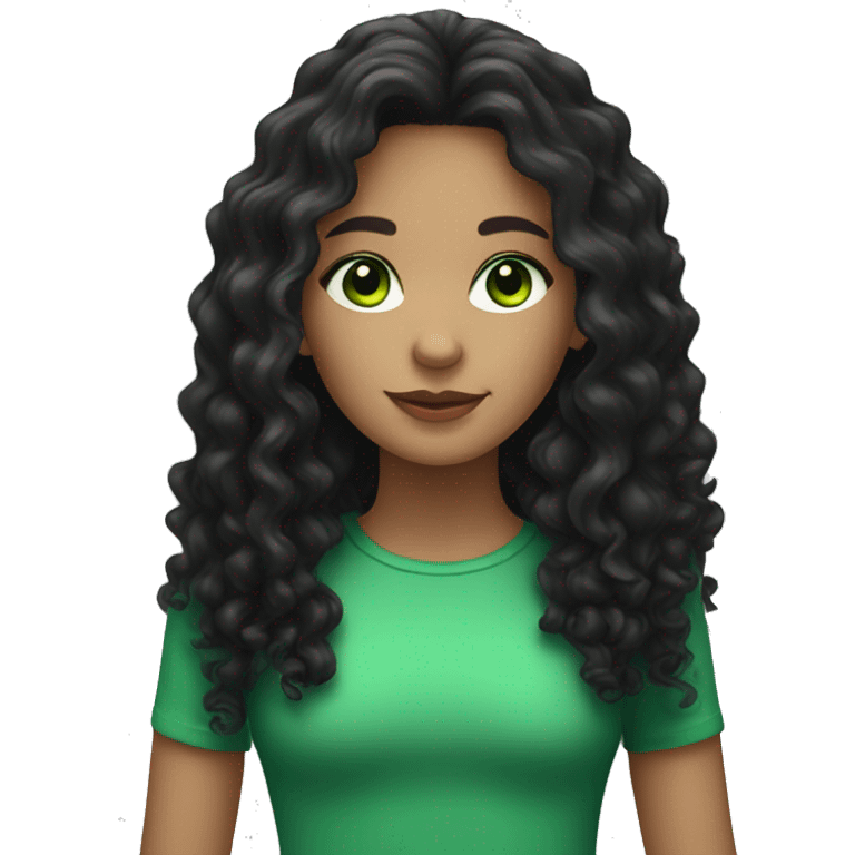 girl with black very long curly hair, light skin and green eyes emoji