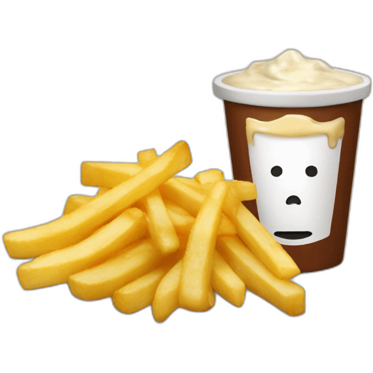 Bols avec du fromage des frites et de la sauce brune emoji