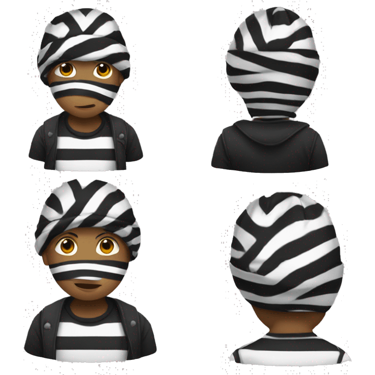 robber emoji wearing black and white striped shirt with beanie emoji