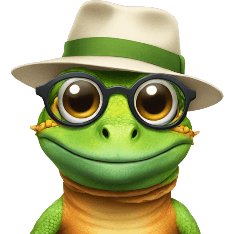 lizard wearing a hat and glasses emoji