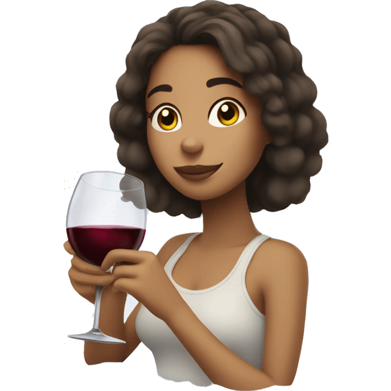 Brunette Girl drinking wine sitting on clouds emoji