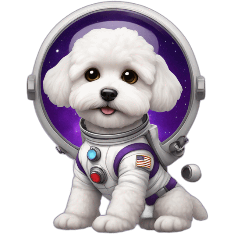 a white maltipoo as purple astronaut emoji