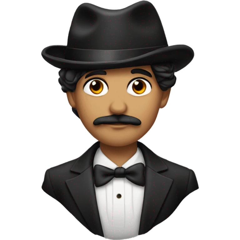 Gypsy boy with a Gabor hat, a tux, and a mustache emoji