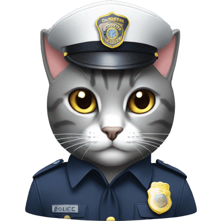 A gray cat dressed as a police officer with ‘Tokyo’ written on its police hat. emoji