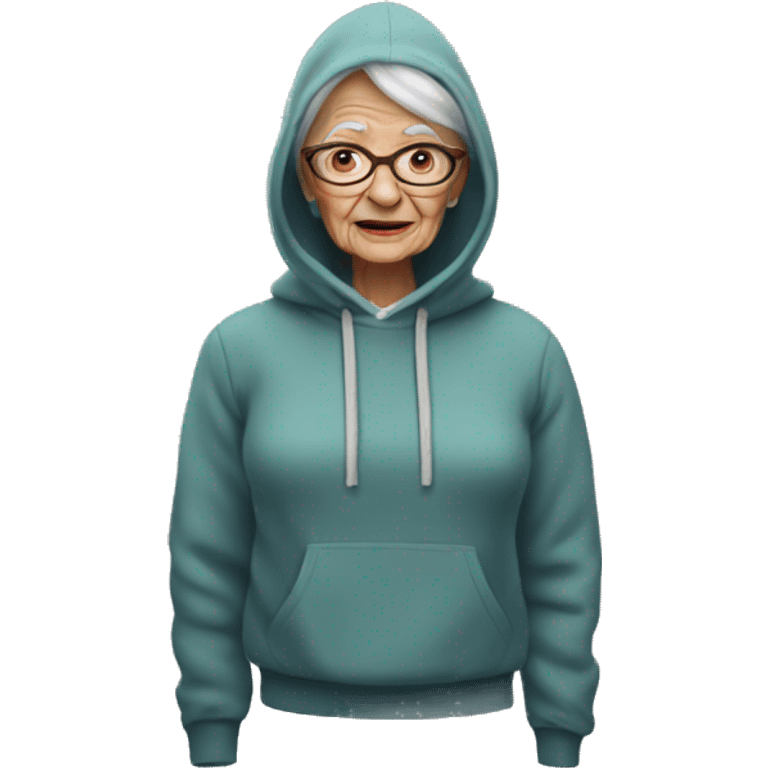 A 70 year old lady with a hoody  emoji