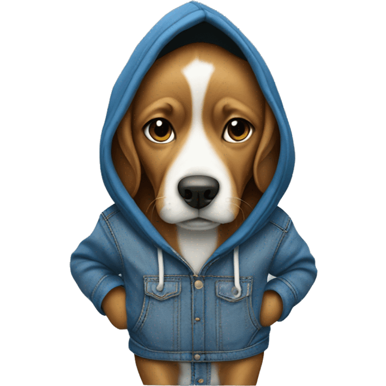 Dog with hoodie and blue jeans with hands in pockets emoji