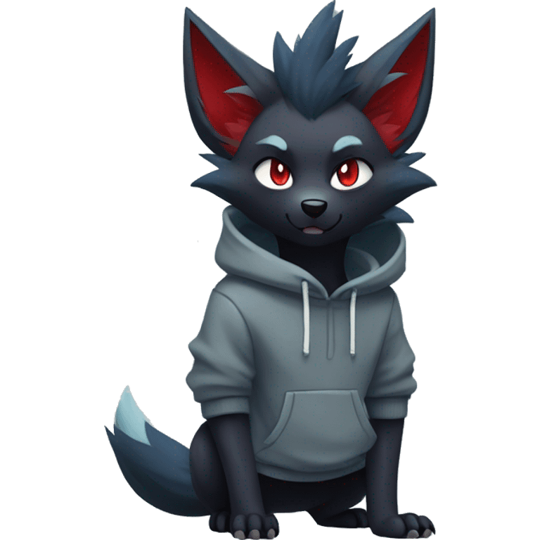 Cool Edgy Zorua-Zoroark-Mightyena with a collar and hoodie-sweater full body emoji