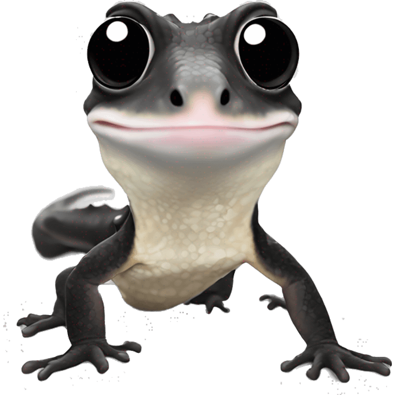 Create a small, simple emoji of a black and white crested gecko, similar to the one in the image, with its distinctive pattern and markings emoji