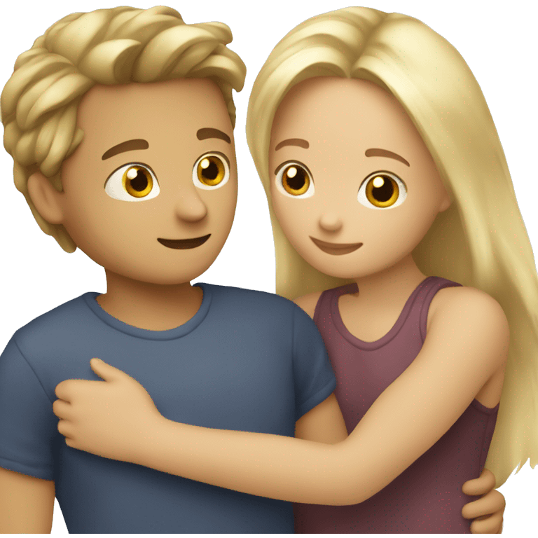 Girl blonde hair hugging boy brown hair emoji