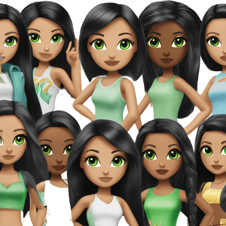 The BRATZ doll with black hair and green eyes with juvelries speaks emoji