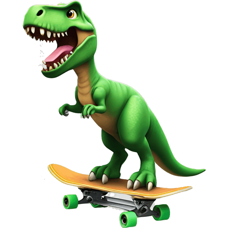 A T-Rex riding a skateboard￼ emoji